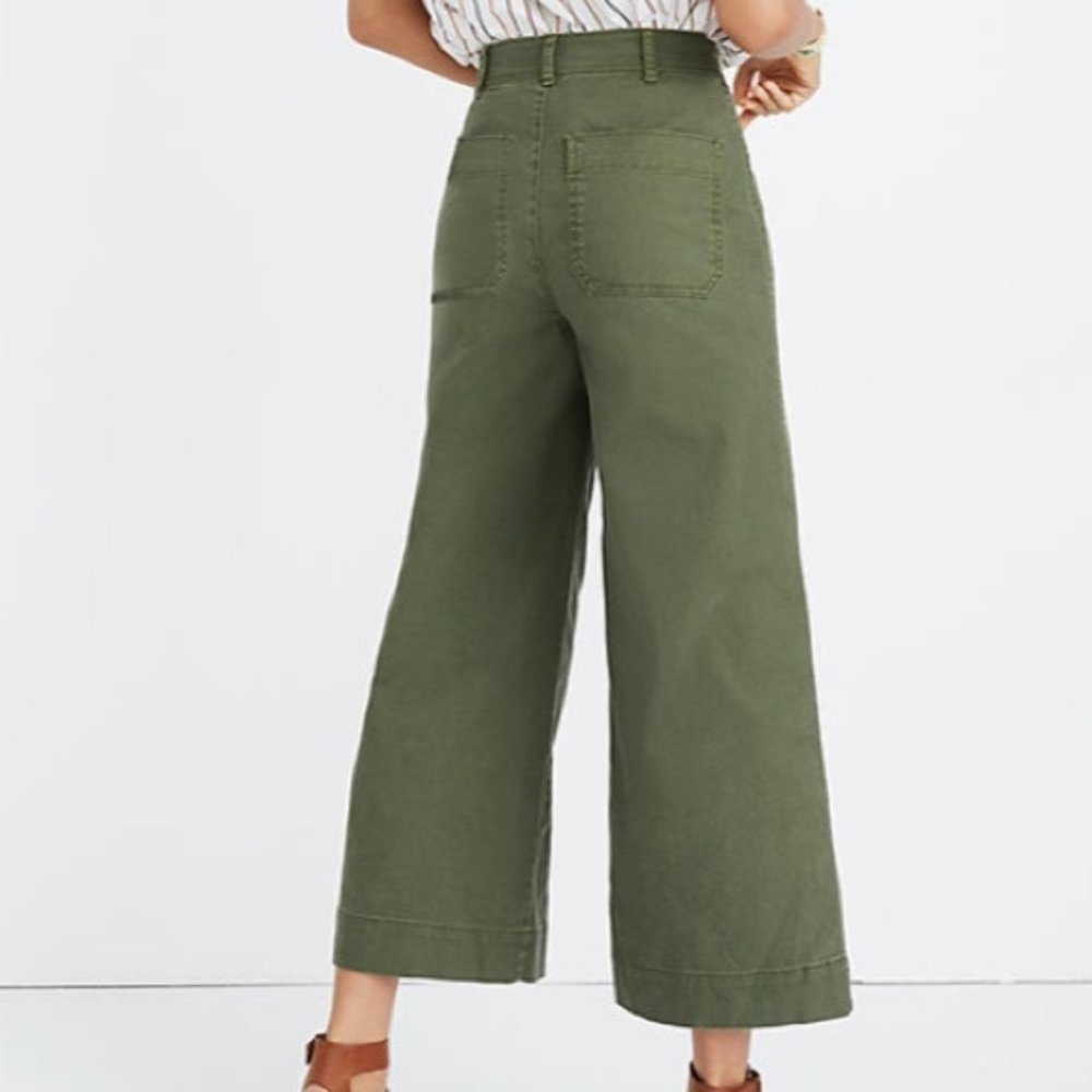 Madewell Emmett Wide-Leg Crop Pants Olive Green 30